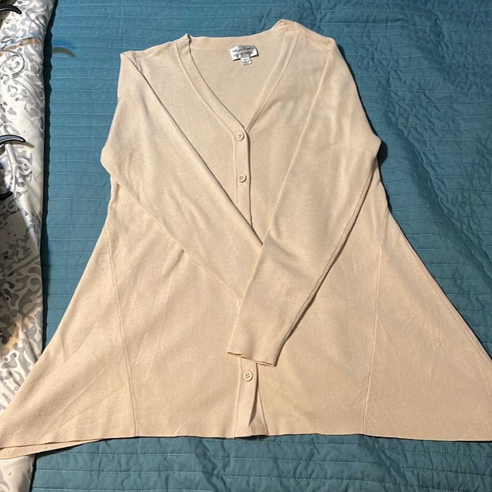 Whisper Knit Tan Cardigan Sweater.